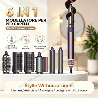 High Quality 6 In 1 Multi Hair Styler & Hair Dryer Auto Curling Air Dryer Wrap Hot/Cold Air Styling Tool Hair Straightener Curling Barrel Brush Salon Styling Gift For Women