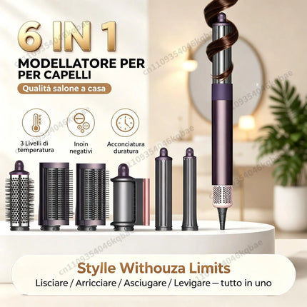 High Quality 6 In 1 Multi Hair Styler & Hair Dryer Auto Curling Air Dryer Wrap Hot/Cold Air Styling Tool Hair Straightener Curling Barrel Brush Salon Styling Gift For Women