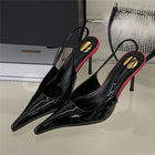 Eilyken Spring Fashion Sexy Thin Heels Pointed Toe Pumps Women Mule Shoes Elegant Patent Leather Banquet Striptease Sandals PlatiNum
