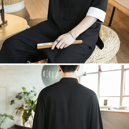 Camicia stile cinese da uomo Tang Suit Lino Kung Fu Cardigan maschile allentato Top Ricamo retrò Camicie kimono samurai giapponesi Streetwear