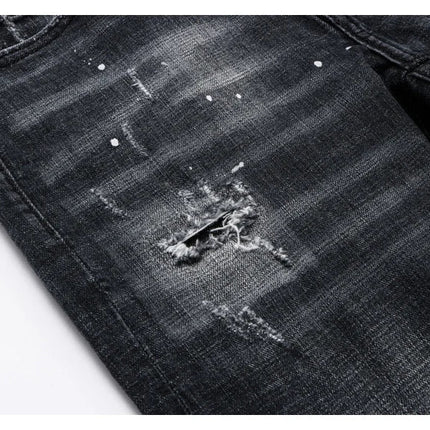 Street Fashion Men Jeans Retro Black Gray Elastic Slim Ripped Jeans Men High Quality Brand Designer Vintage Denim Pants Hombre PlatiNum