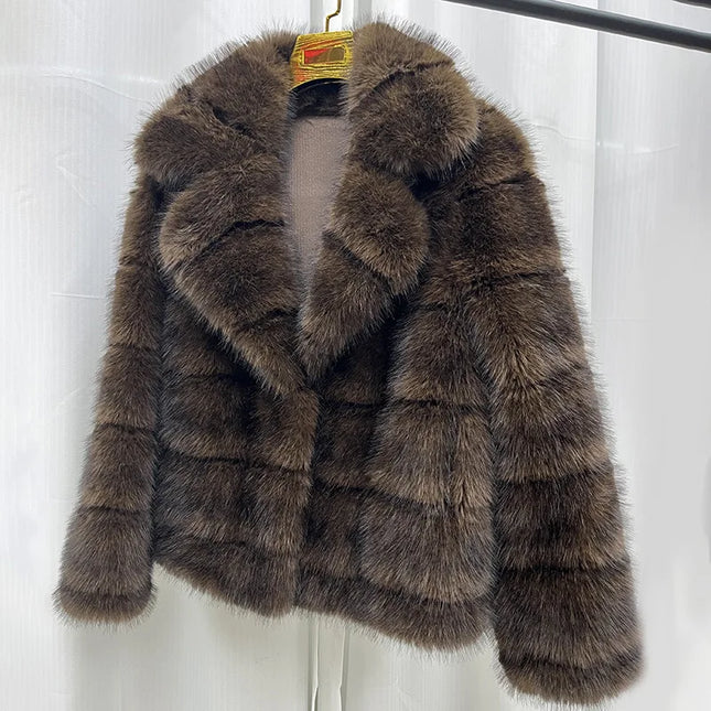ZADORIN Luxury Woman Brown Mink Fur Coats Elegant Long Sleeve Fluffy Warm Faux Fur Coat Woman Loose Fur Jacket Winter Outerwears
