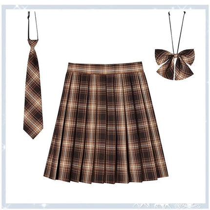 Damen Plissierter Schottenrock mit Fliege XS-5XL Harajuku Preppy Japanische Schuluniformen Mini Rock Sommer Jupe Kawaii für Mädchen