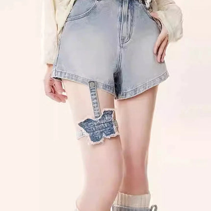 Summer Women Shoujo Gyaru Tide Punk High Waist Jeans Shorts Kpop Japanese Y2K 2000s Designer Denim Hot Pants Tide High Street PlatiNum