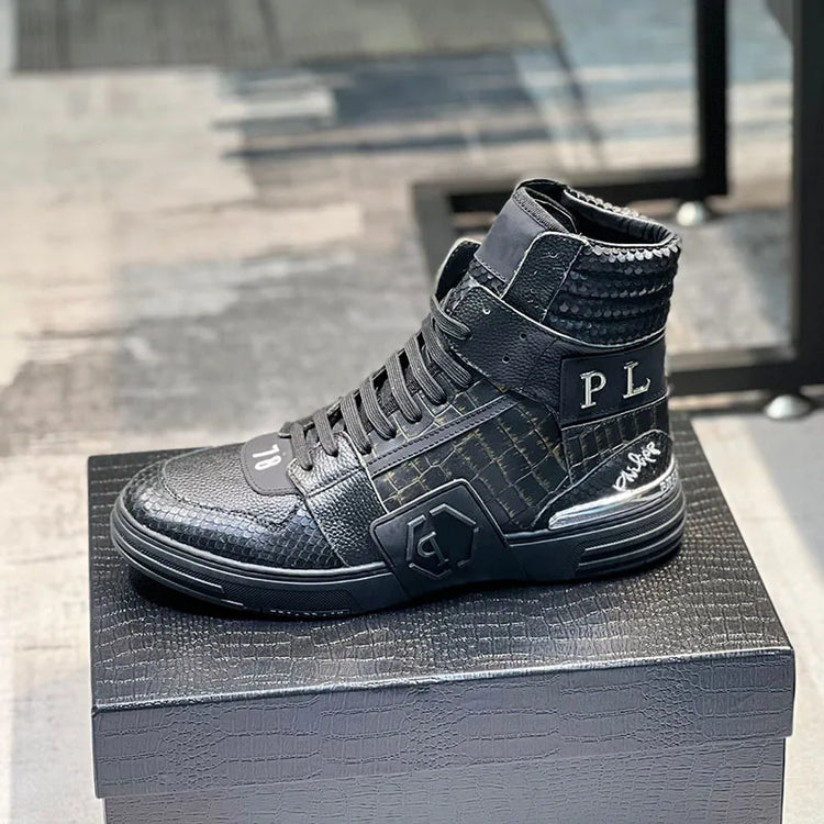 Luxury Designer's Autumn Winter New Men's Sneakers Water Diamond High Top Men's Running Shoes Fashion Leather Casual Short Boots