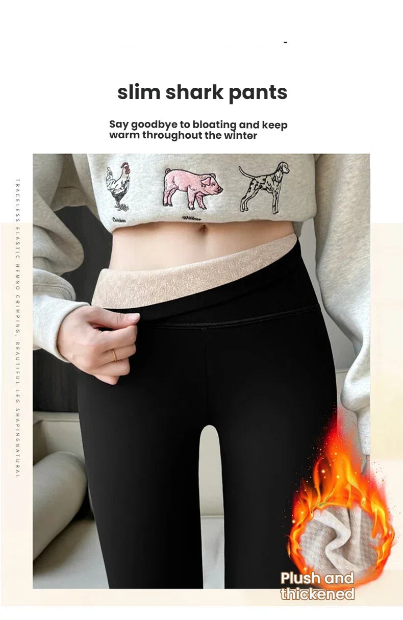 Women's Shark Leggings Fleece Lined  Winter Warm Tummy Control Thermal Pants High Waist Slimming Figure Long trousers Plus Size