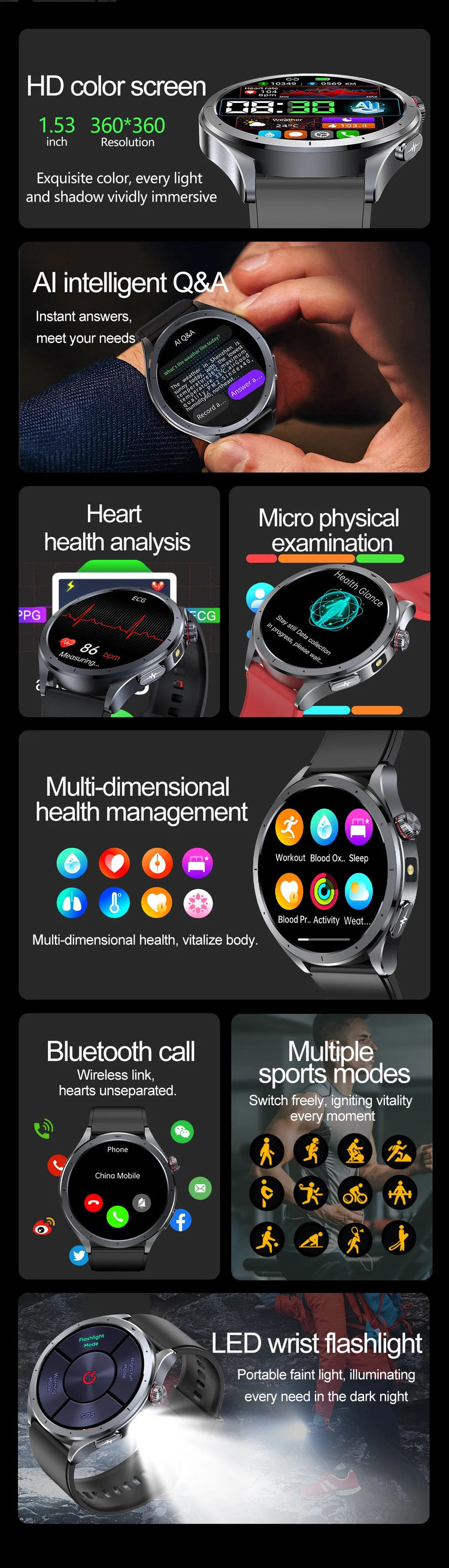 Nuovo Smartwatch 2026 per Analisi del Grasso Corporeo, ECG+PPG, Acido Urico, Pressione Sanguigna, Ossigeno nel Sangue, Orologio con Chiamate per Uomini e Donne platinumshop