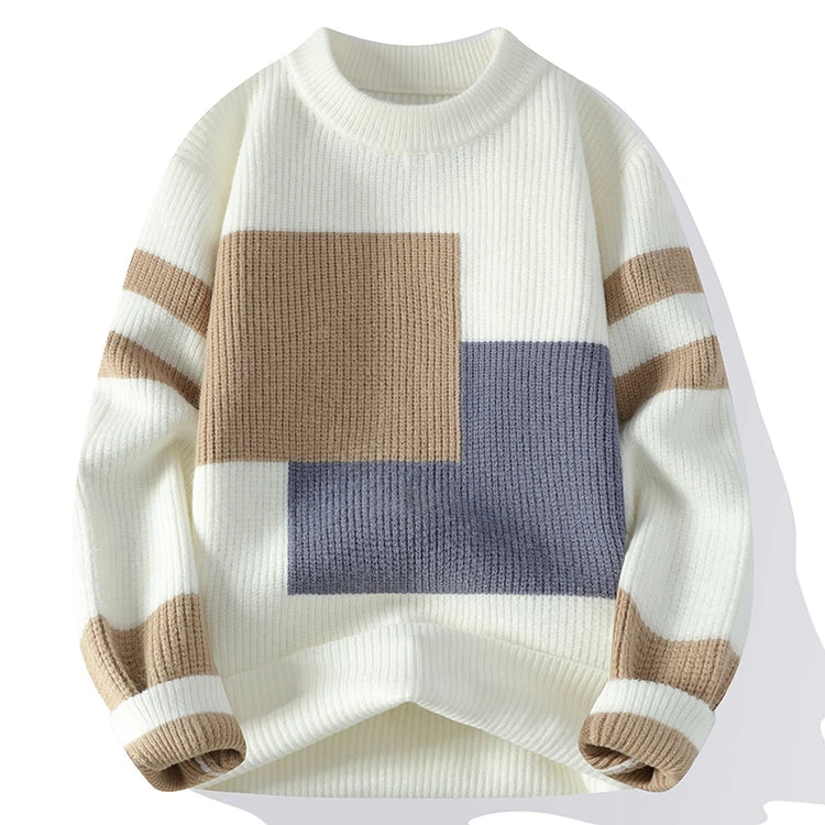 Men's Fashion stripe pattern Sweaters Autumn/Winter Loose Knittwear Men sweater youth Thick Warm patchwork pullovers Top