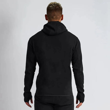 Men's Cotton Training Sets Gym Sportswear Zipper Hoodie Casual Sports Hooded 2-piece Top with Pants Black Sweatshirts Sweatpants PlatiNum
