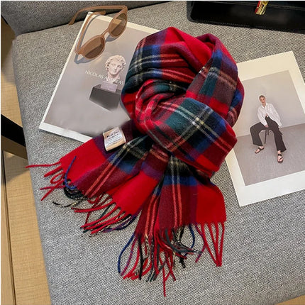High Quality 100% Pure Wool Scarf Women Classic Chic  Autumn Winter Colorful Plaid Tassel Warm Muffler Female Thermal Shawl Lady