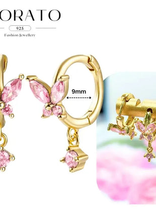 Lussuosa geometria 925 orecchio in argento sterling Ago rosa serie zircone orecchini a cerchio pendenti dolce moda regali di gioielli da sposa platinumshop