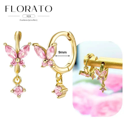 Lussuosa geometria 925 orecchio in argento sterling Ago rosa serie zircone orecchini a cerchio pendenti dolce moda regali di gioielli da sposa platinumshop