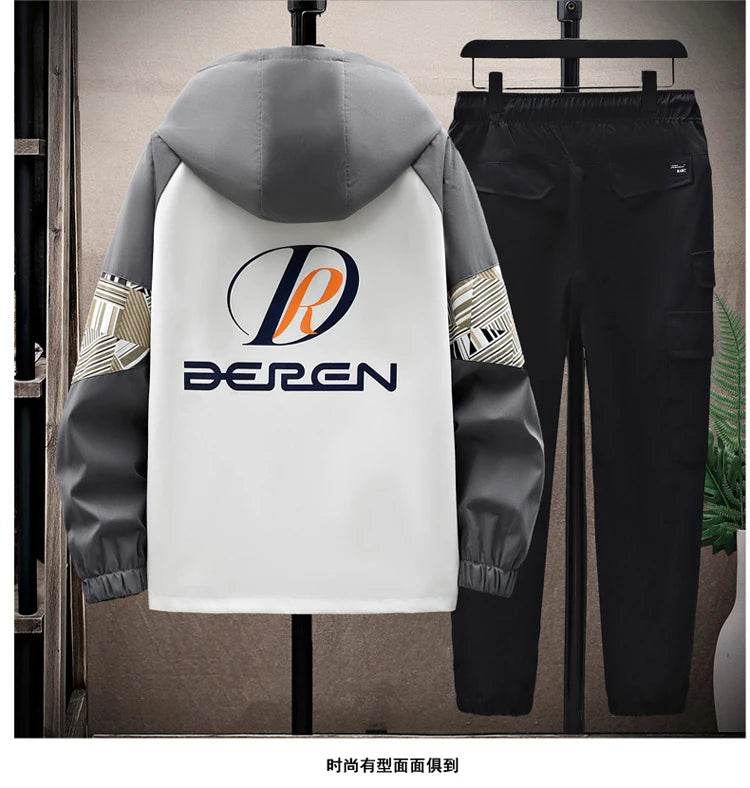 Spring Autumn New Men Casual Sets Mens Hooded Tracksuit Sportswear Jackets+Pants 2 Piece Set Hip Hop Running Sports Suit