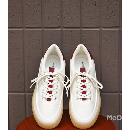 Men's Linen Canvas Platform Sneakers, Breathable Low‑Top Casual Skate Shoes, Retro Contrast Tan Trim Design, Soft Cushioned Thic