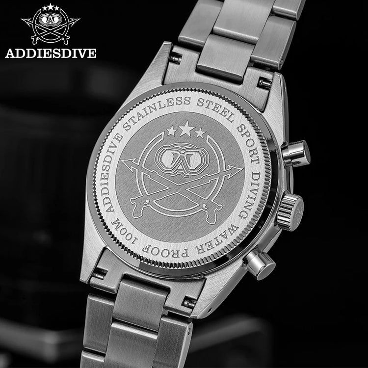 ADDIESDIVE Chronograph Watch For Men 10Bar Waterproof 316L Stainless Steel 0S20 C3 Vintage Luminous Luxury  Quartz Watch AD2552