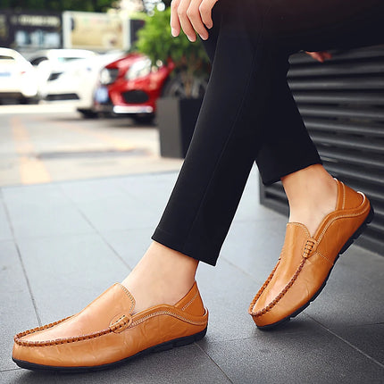 Scarpe da uomo Casual Luxury Summer Casual Leather Shoes Soft Low Platform Outdoor Light traspirante antiscivolo scarpe da guida nere