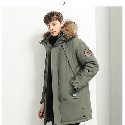 Men Winter Goose Down Coats Fur Collar Hooded Long Down Jackets Top Quality Male Outdoor Windproof Warm Winter Jackets Canada