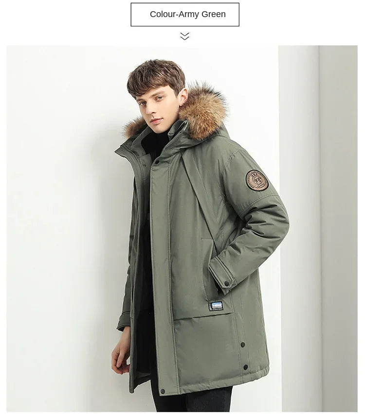 Men Winter Goose Down Coats Fur Collar Hooded Long Down Jackets Top Quality Male Outdoor Windproof Warm Winter Jackets Canada