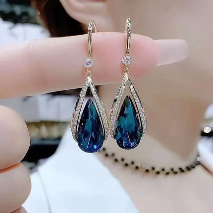 Korean Fashion Zircon Water Drop Earrings for Women Shiny Crystal Long Pendant Dangle Earring Girls Wedding Party Jewelry Gifts PlatiNum