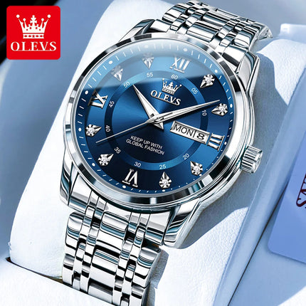 OLEVS 5513 Orologio da uomo Orologio luminoso impermeabile al quarzo originale di marca di moda per uomo Scatola per orologio con doppio calendario in acciaio inossidabile platinumshop