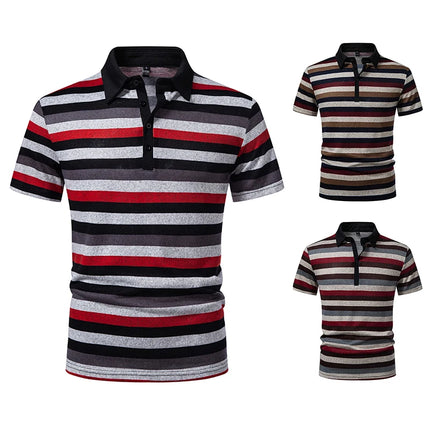 Men's Summer Short Sleeve Polo Shirts, Striped Lapel Collar T-shirts, T19