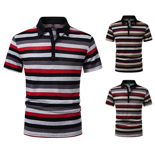 Men's Summer Short Sleeve Polo Shirts, Striped Lapel Collar T-shirts, T19
