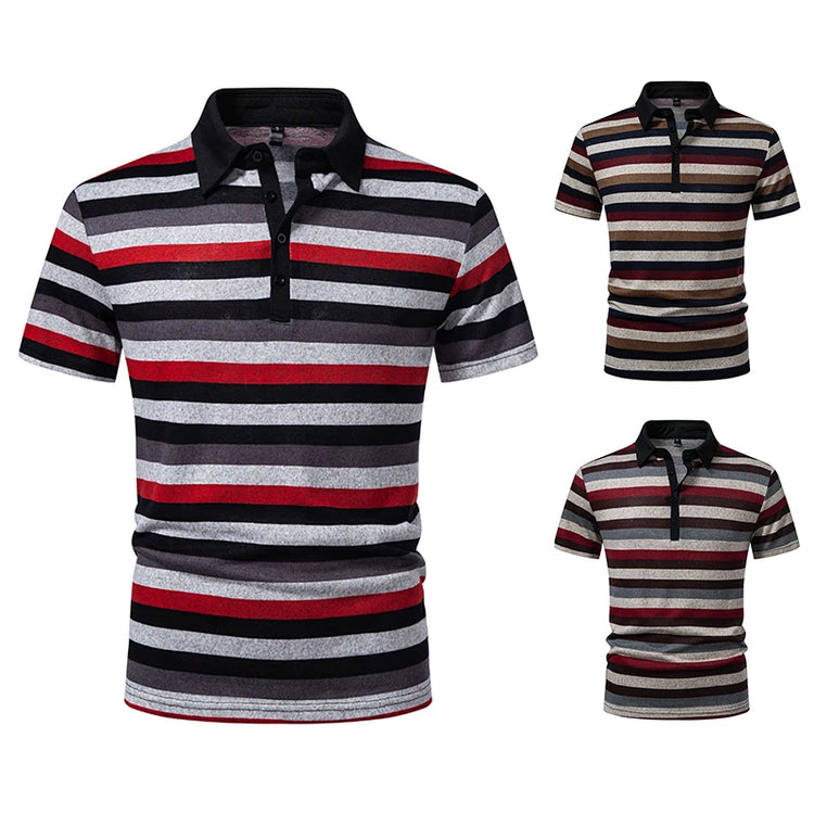 Polo da uomo estive a maniche corte, magliette con colletto a risvolto a righe, T-shirt T19