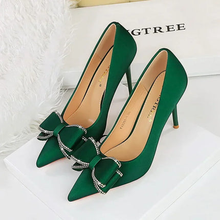 BIGTREE New Fashion Women Dress Shoes 10cm tacchi alti Shallow Toe Crystal Butterfly Knots Lady Red Silk Shoes taglia 34-40
