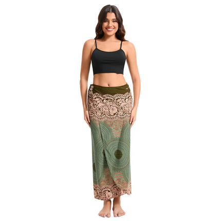 Abito da donna Boho Maxi Wrap Gonna lunga con allacciatura Abito da spiaggia Copricostume Abito vintage bohémien regolabile a vita alta in rayon platinumshop