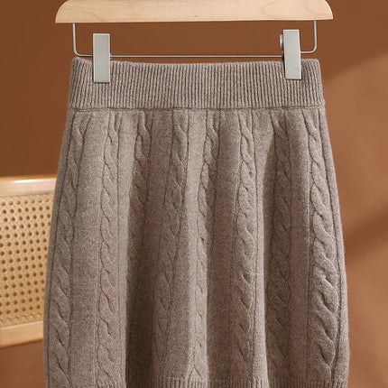 Women's Wool Mini Skirt A-line Twist Flower Elastic Waist Skirt Above Knee Umbrella Dress 100% Merino Wool Knitted Autumn Winter PlatiNum