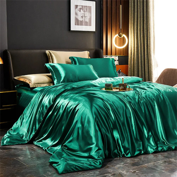 Set biancheria da letto in seta solida con copripiumino Lenzuolo Federe Lenzuolo singolo matrimoniale in raso di lusso King Queen Twin Size