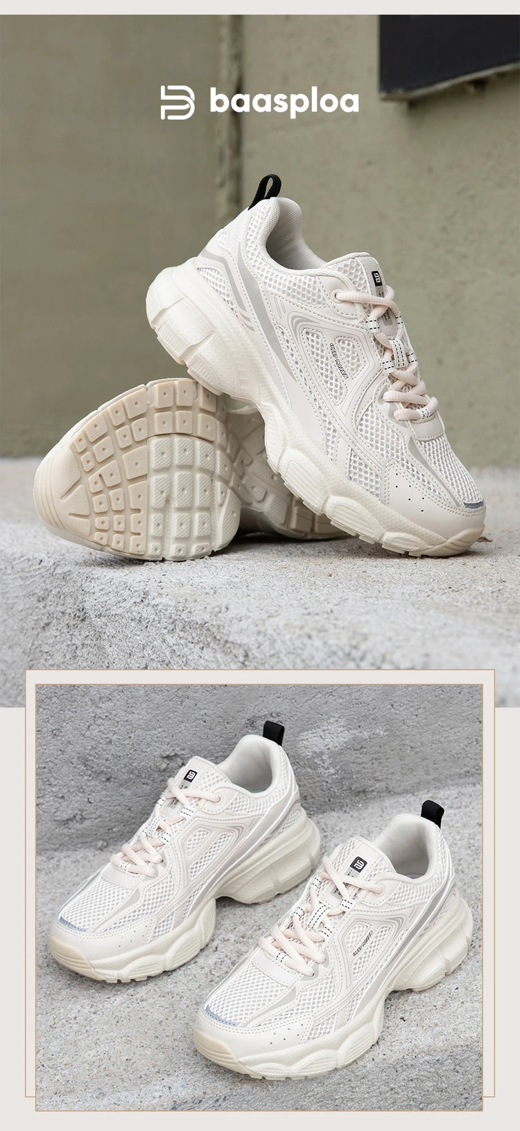 Baasploa Scarpe da corsa retrò da donna Scarpe da jogging sportive con lacci in rete da esterno Scarpe casual leggere e traspiranti antiscivolo da donna