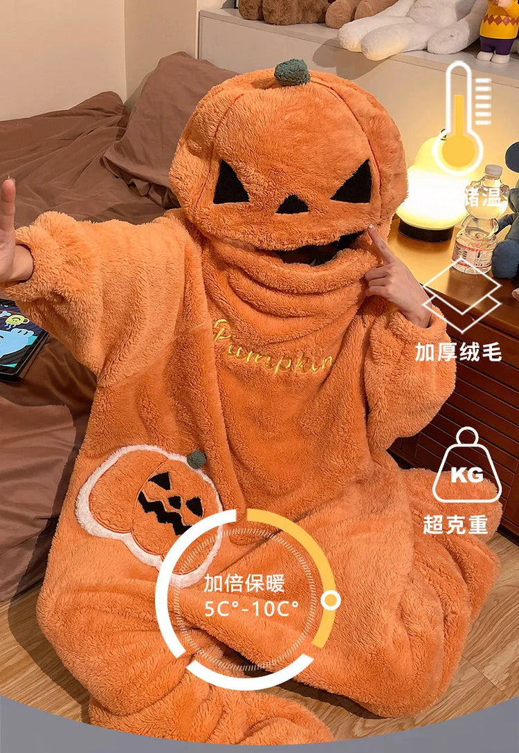 Cartoon Animal One‑Piece Pajamas Soft Coral Fleece Plush Jumpsuit Warm Loungewear For Home Sleepwear Theme Party Costume
