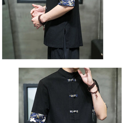 Camicia Kimono giapponese da uomo cinese retrò stampa casual cotone lino cuciture top a maniche corte estate uomo di alta qualità streetwear