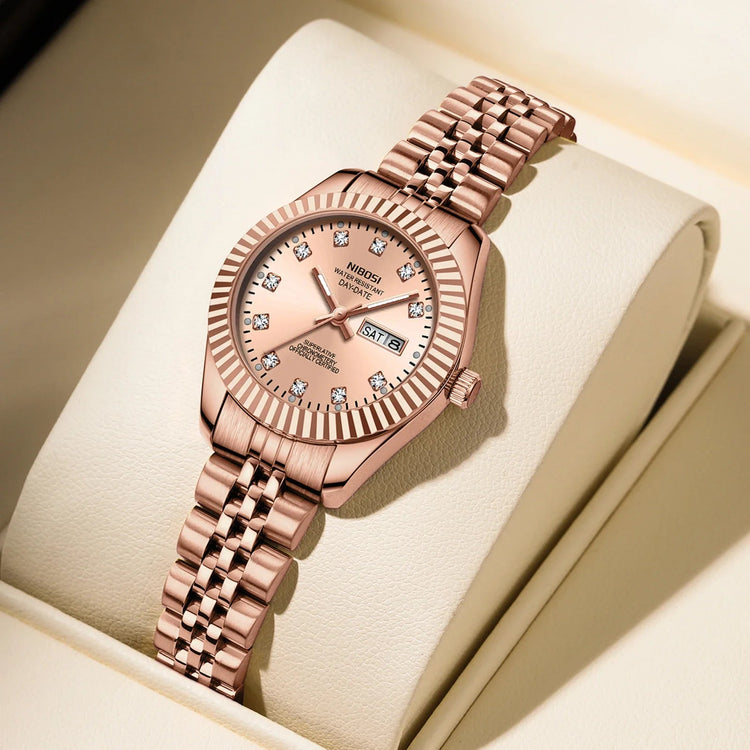 NIBOSI Orologi da donna con diamanti Orologio da donna casual di moda di lusso delle migliori marche Orologio da donna con data settimanale automatica impermeabile Reloj platinumshop