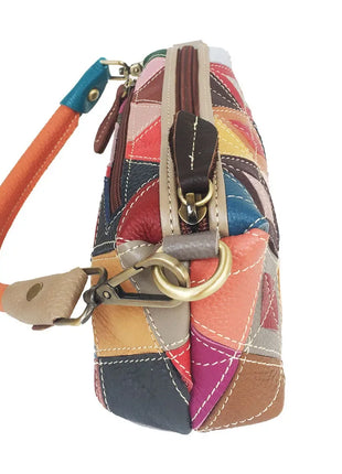 Borsa da Donna alla Moda, Borsa per Telefono in Vera Pelle Colorata con Motivo a Quadri, Borsa a Spalla e Tracolla