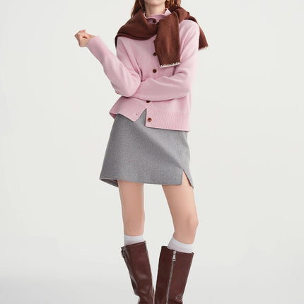 DUSHU Classic Long and Short Elastic Waist A-line Skirt 2025 Winter Skirt for Women Solid Simple Commuting Office Ladies College PlatiNum