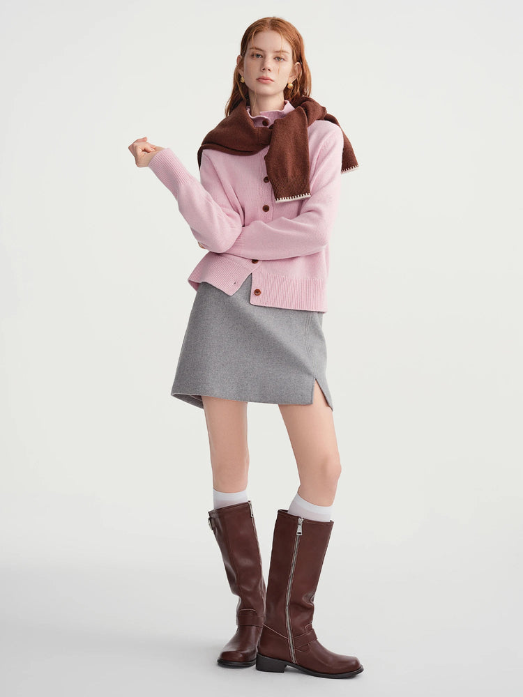 DUSHU Classic Long and Short Elastic Waist A-line Skirt 2025 Winter Skirt for Women Solid Simple Commuting Office Ladies College PlatiNum