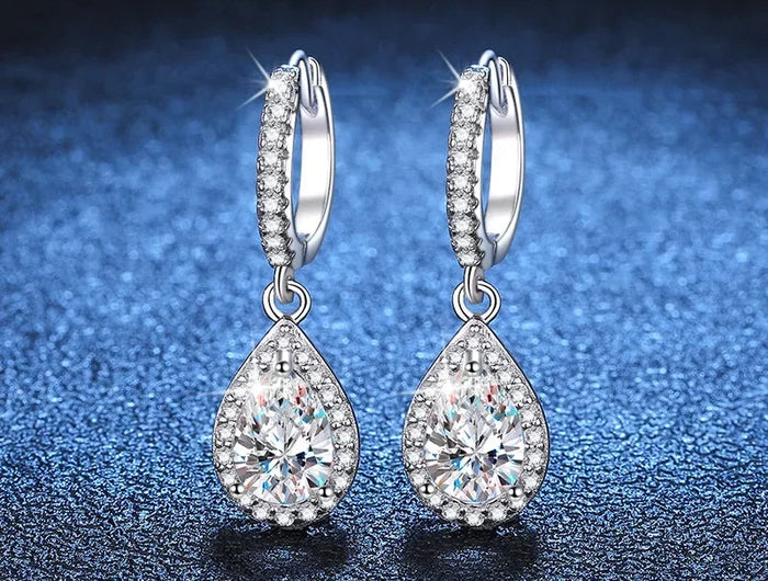 Classic 100% Real 1 Carat Pear Cut Moissanite Diamond Drop Earrings Women’s S925 Silver Earring Plated PT950 Fine Jewelry PlatiNum