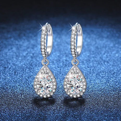 Classic 100% Real 1 Carat Pear Cut Moissanite Diamond Drop Earrings Women’s S925 Silver Earring Plated PT950 Fine Jewelry PlatiNum