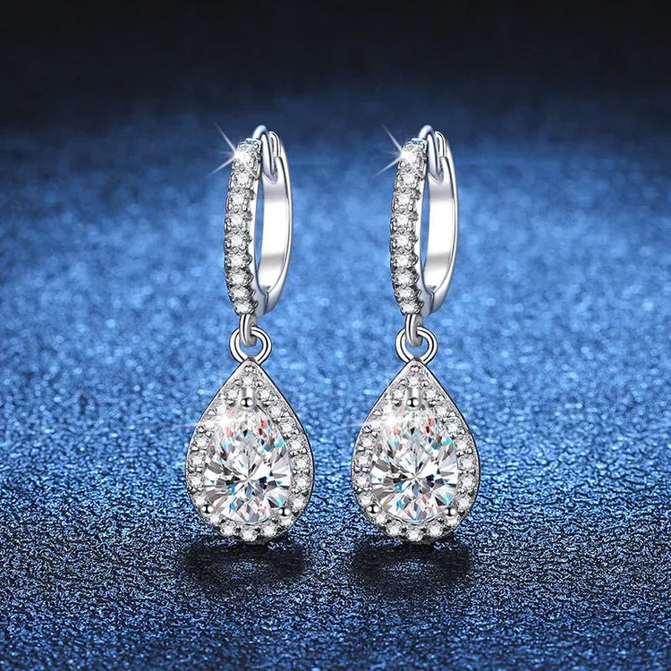 Classic 100% Real 1 Carat Pear Cut Moissanite Diamond Drop Earrings Women’s S925 Silver Earring Plated PT950 Fine Jewelry PlatiNum