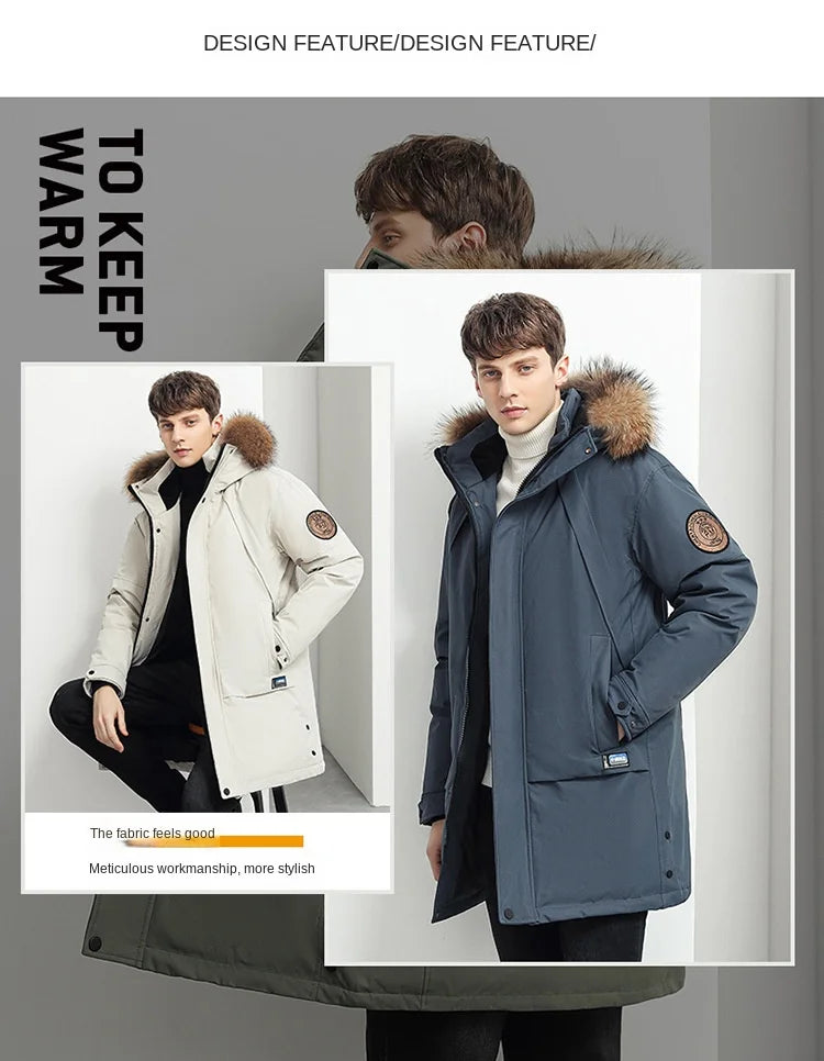 Men Winter Goose Down Coats Fur Collar Hooded Long Down Jackets Top Quality Male Outdoor Windproof Warm Winter Jackets Canada
