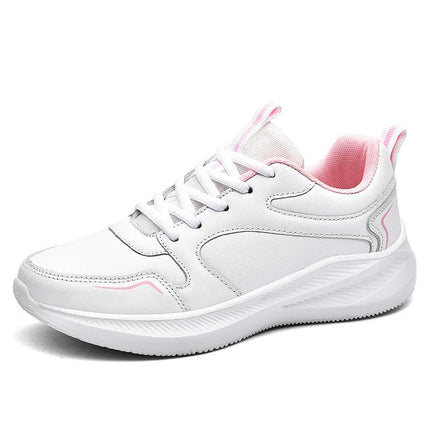 PU Leather Women's Running Shoes Lightweight Casual Sports Shoes Waterproof Outdoor Training Sneakers for Jogging Tennis PlatiNum