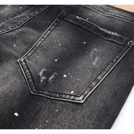 Street Designer Fashion Men Jeans High Quality Retro Black Gray Stretch Slim Fit Ripped Jeans Men Brand Vintage Y2K Denim Pants PlatiNum