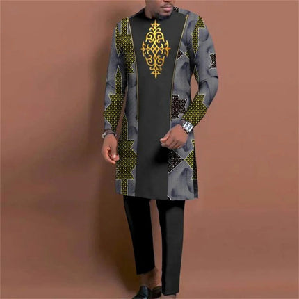 Men's casual fashion luxury geometric print two-piece set PlatiNum
