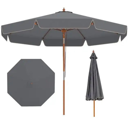 Ombrellone da Giardino in Legno da 300 cm con Meccanismo a Carrucola e Inclinazione, Parasole da Spiaggia/Giardino in Poliestere ad Alta Densità con Tetto Ventilato