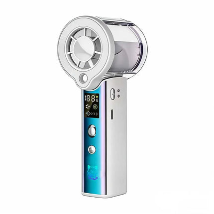 Ventilatore Portatile con Spray d'Acqua e Graffiti Laser, 3000 mAh Ricaricabile, 100 Velocità, per Casa e Esterni