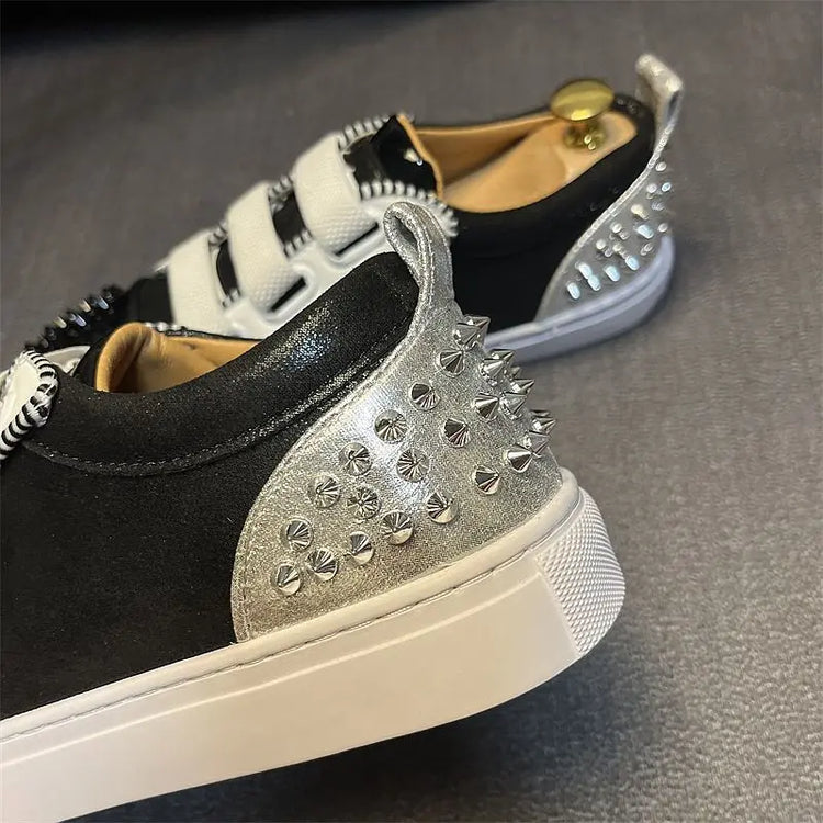 Sneaker Casual Men Designer Rivet Board Shoes Fashion Split Leather Upper Flat Platform White Shoes High Top Nightclub Shoes