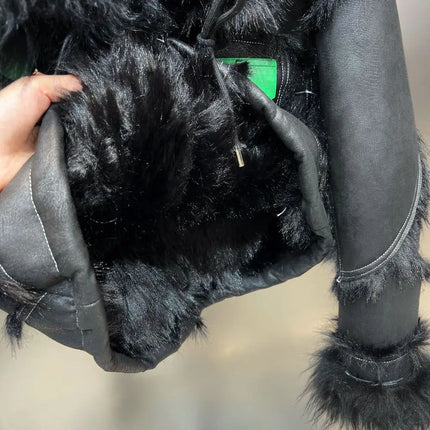 Winter Faux Lambskin Lapel Long-sleeved Inner Liner Thickened Fur One-piece Cotton-padded Jacket Street Fashion Warm Women Coat