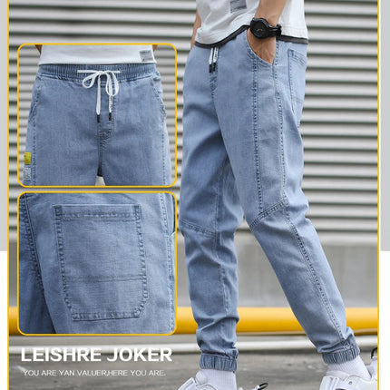HIQOR Brand Men's Jeans Harem Denim Cargo Pants 2026 New Streetwear Jogger Hip Hop Cotton Trousers Male Blue Oversized 5XL 4XL PlatiNum